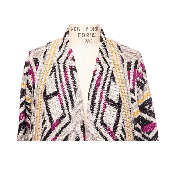 LUCKY BRAND Intarsia Open Drape Cardigan Sweater M - Picture 3 of 11